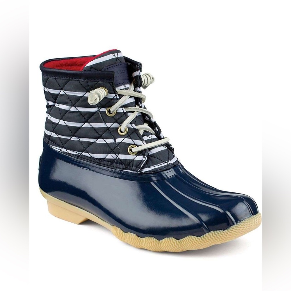 Sperry Saltwater Duck Boot in Navy Stripe 9.5